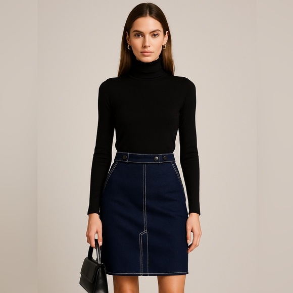 π Ann Taylor Factory Navy Blue Pencil Skirt with White Stitch Detail β Size 0π - Picture 1 of 10